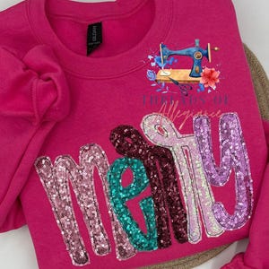 MERRY sequin hot pink crewneck