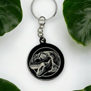 Dinosaur Keychain | Engraved Metal Dino Key Ring | Prehistoric Gift for Him Her | Jurassic Accessory | T-Rex, Triceratops, Carnotaurus