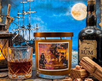 Captain Jack, Pirates of the Caribbean-Bourbon & Rum Soy Wax Candle, Pirate decor