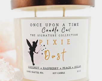 Tinker Bell, Pixie Dust-Peach & Coconut Soy Wax Candle, Gift for her, Disney Decor