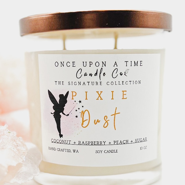 Tinker Bell, Pixie Dust-Peach & Coconut Soy Wax Candle, Gift for her, Disney Decor