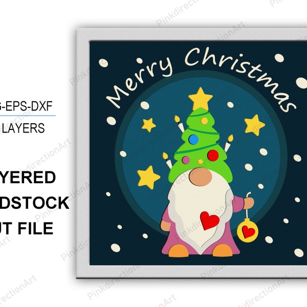 Gnomes Tree 3D box, Merry Christmas Shadow Box svg Layered Svg Light Box Svg, Svg for cricut, Christmas Home Decor, Gnomes Tree svg, Gnomes