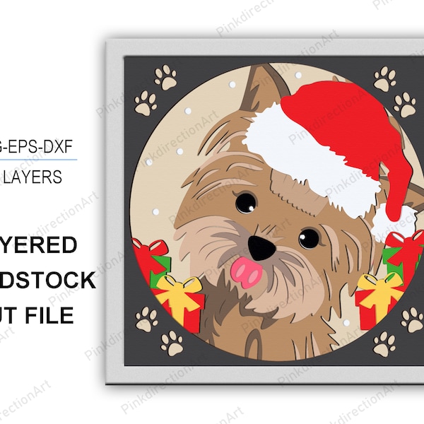 Christmas Dogs 3D box, Yorkshire Terrier Christmas Shadow Box svg Layered Svg Light Box Svg, Svg for cricut, Merry Christmas Decor svg