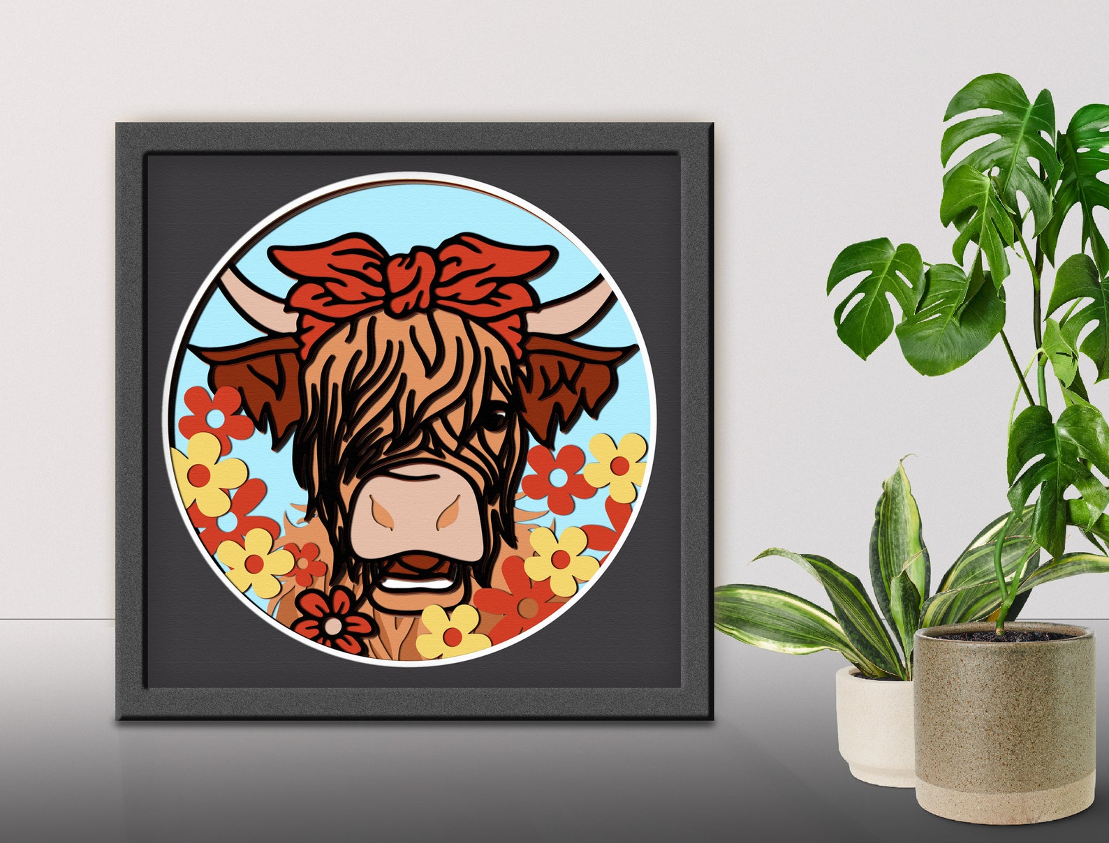 3D HIGHLAND COW Box Cow Shadow Box Svg 3D Layered Svg Light | Etsy