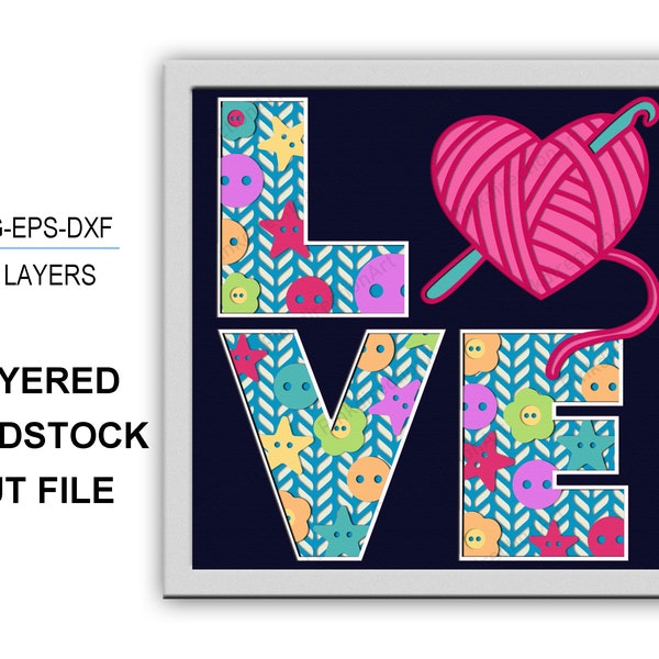 CROCHET LOVE 3D Box CROCHET Box svg 3D Layered Svg Knitting 3D Box Cricut Files Light Box Crochet 3d paper cut