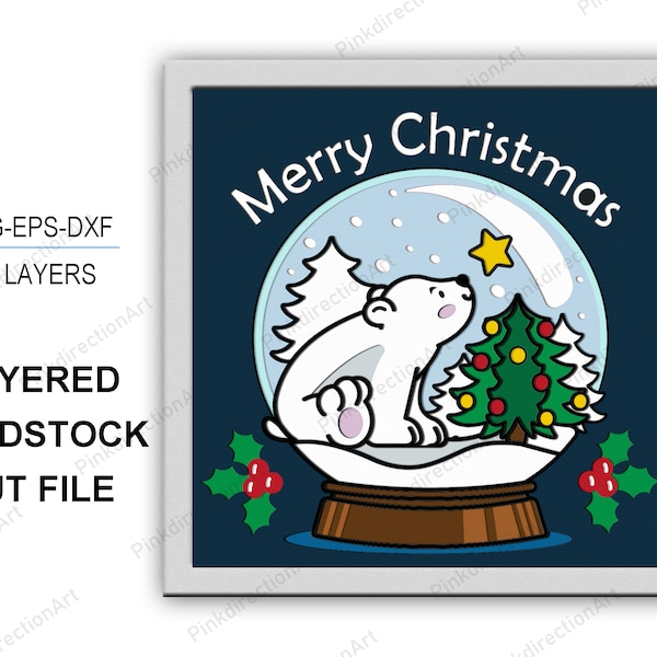 Bear Globe Christmas 3D box, Merry Christmas Shadow Box svg Layered Svg Light Box Svg, Svg for cricut, Christmas Home Decor, Bear Globe svg
