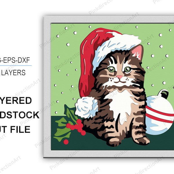 Cat Christmas 3D Box, Cat Christmas Shadow Box svg 3D Layered Svg Light Box Svg Cricut Files Light Box, Cardstock Svg, Merry Christmas svg