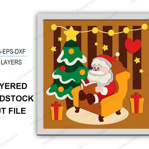 Santa Reading Book 3D box, Merry Christmas Shadow Box svg Layered Svg Light Box Svg, Svg for cricut, Christmas Home Decor, Santa Reading svg