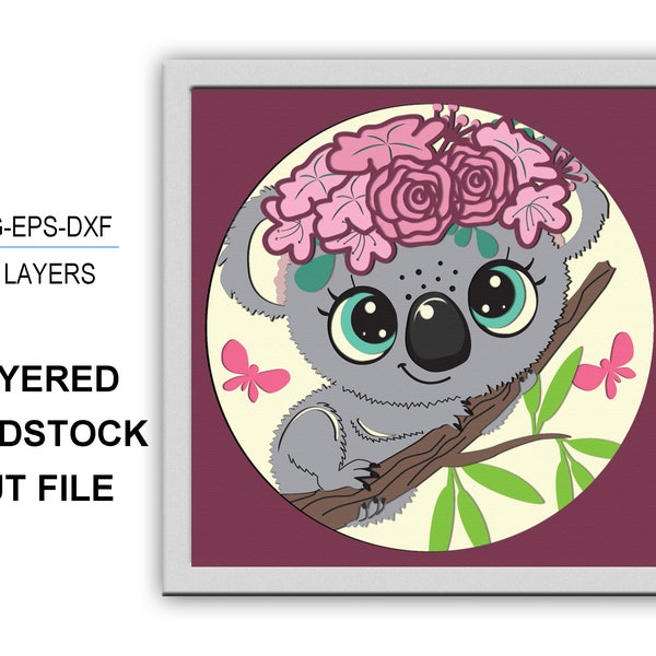 Baby Koala Girl 3D Box SVG Kid room Shadow Box 3D Layered Svg Light Box Svg Cricut Files For silhouette Layered cardstock
