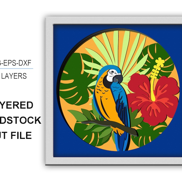 PARROT 3D shadow box svg Tropical bird 3D Paper Cut Shadow Box Template Digital Download Files Cricut files Silhouette files Light box