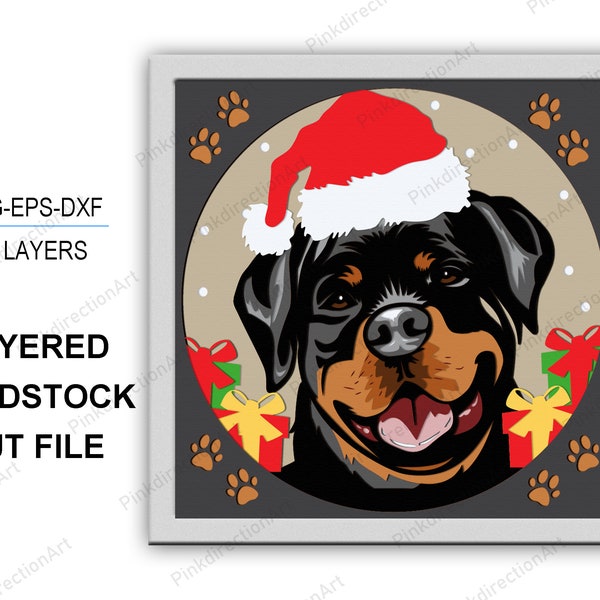 Rottweile Noel 3D box, Rottweile Christmas Shadow Box svg Layered Svg Light Box Svg, Svg for cricut, Merry Christmas svg,Christmas Decor svg