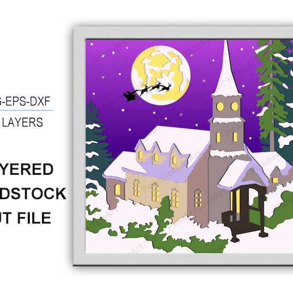 CHRISTMAS CHURCH 3D Box, Christmas Shadow Box Svg, Home Decor 3D Box, For Cricut Files, Christmas Light Box, Merry Christmas Shadow Box