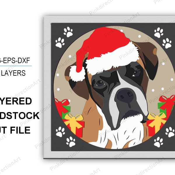 Christmas Dog 3D box, Boxer Dog Christmas Shadow Box svg Layered Svg Light Box Svg, Svg for cricut, Boxer Dog Christmas svg, Home Decor svg