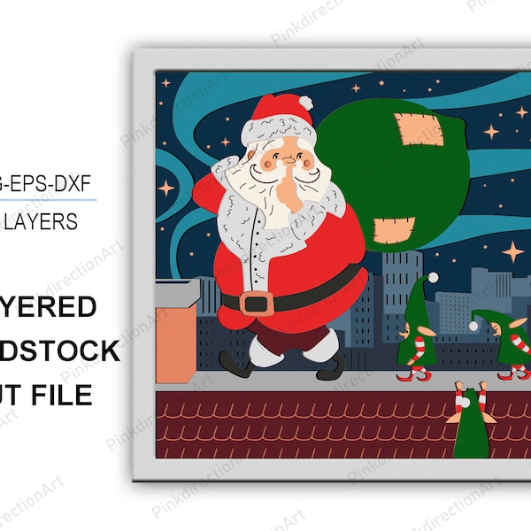 Santa Christmas 3D Box, Santa Christmas Shadow Box svg 3D Layered Svg Light Box Svg Cricut Files Light Box, Cardstock Svg, Merry Christmas