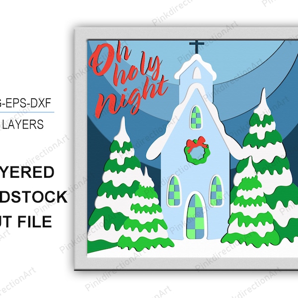 Oh Holy Night Christmas 3D box, Oh Holy Night Christmas Shadow Box svg Layered Svg Light Box Svg, Christmas Decor, Night Christmas SVG