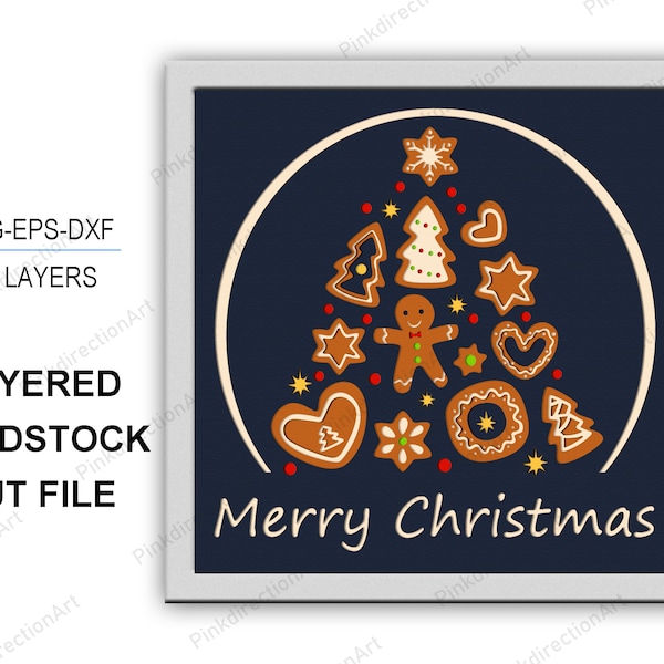 Gingerbread Tree 3D box, Merry Christmas Shadow Box svg Layered Svg Light Box Svg, Svg for cricut, Christmas Home Decor, Gingerbread Tree