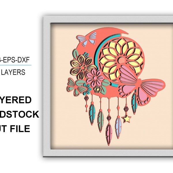 Moon dream catcher 3D Box SVG Kid room Shadow Box 3D Layered Svg Light Box Svg Cricut Files For silhouette Layered cardstock
