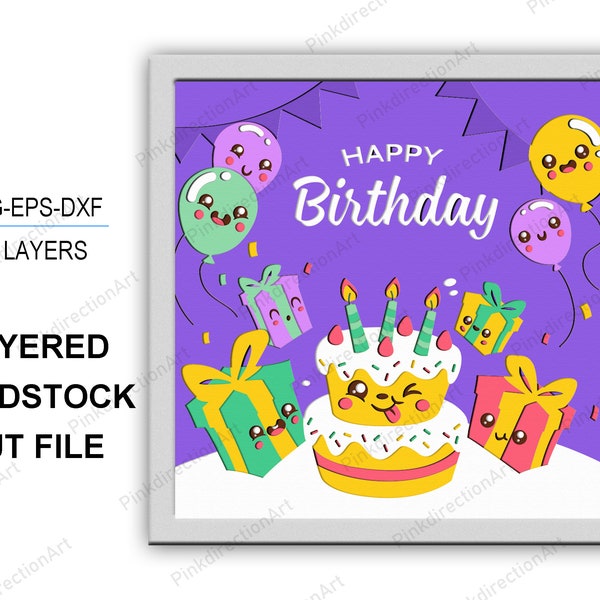Happy Birthday 3D Box, Happy Birthday Shadow Box svg 3D Layered Svg Light Box Svg Cricut Files Light Box, Cardstock Svg, Happy Birthday svg