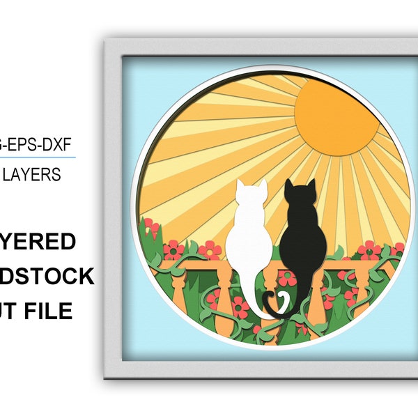 Sunshine Cat Couple 3D Box Sunshine Cat Couple Shadow Box svg 3D Layered Svg Light Box Svg 3D Box Cricut Files Light Box 3d paper cut