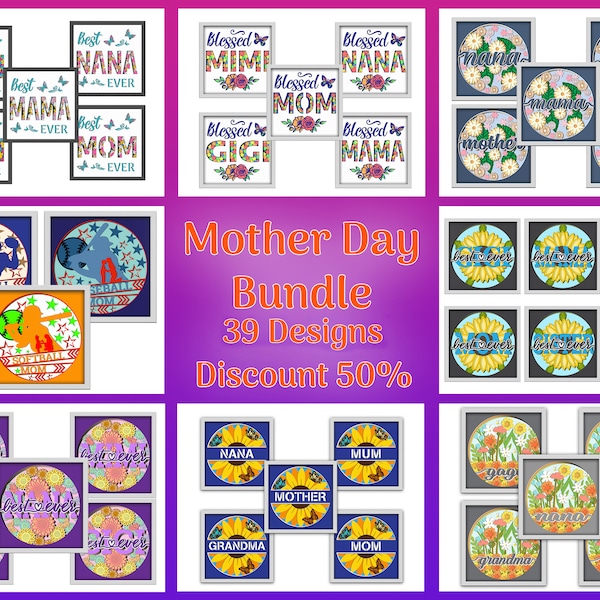 Mother's day Bundle 3D Box SVG, 3D Floral, Shadow Box, 3D Layered Svg, Light Box Svg, Cricut Files, Mother's Day, Gift for Grandma, Gifts
