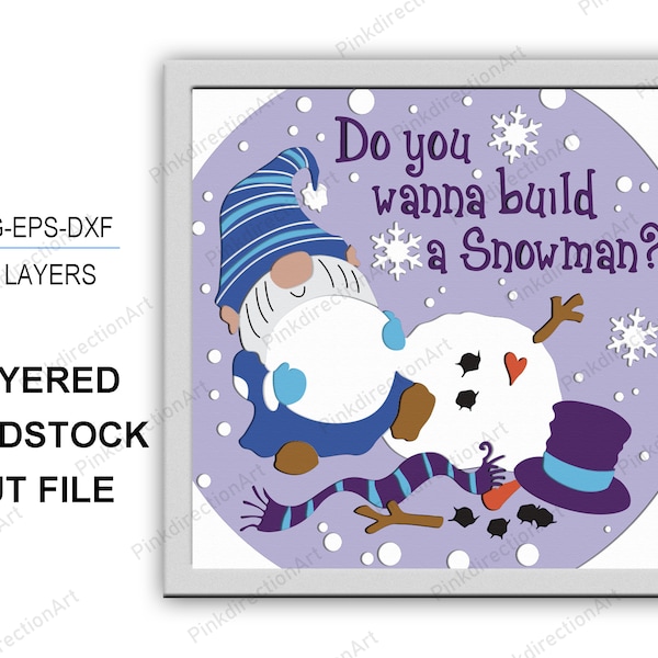 Gnomes build Snowman 3D Box, Gnomes Snowman Shadow Box svg 3D Layered Svg Light Box Svg Cricut Files Light Box, Cardstock Svg, Christmas svg