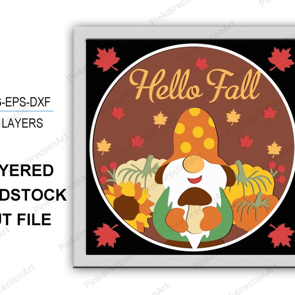Gnomes Hello Fall 3D Box, Gnomes Hello Fall Autumn Shadow Box svg 3D Layered Svg Light Box Svg Cricut Files Light Box, Cardstock Svg, Fall