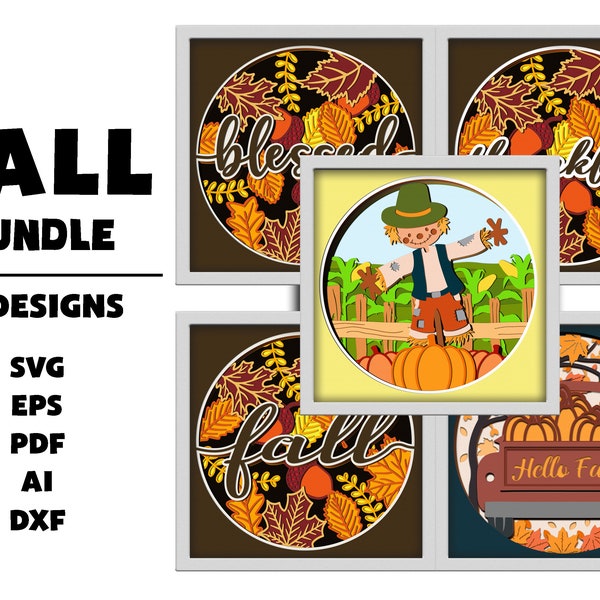 Bundle FALL 3D Box THANKSGIVING Shadow Box svg Autumn 3D Layered Svg Light Box Svg 3D Box Cricut Files Light Box 3d paper cut