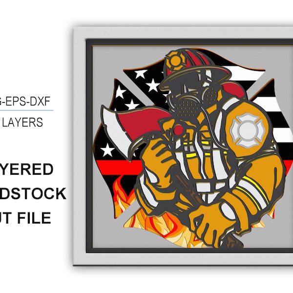 FIREFIGHTER 3D Box FIREFIGHTER Shadow Box svg 3D Layered Svg Light Box Svg 3D Box Cricut Files Light Box 3d paper cut