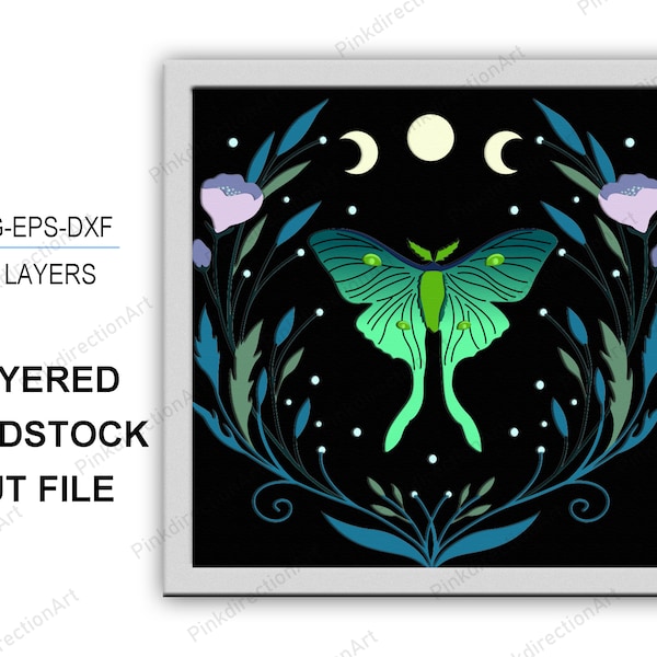 Luna Moth 3D box, Animal Shadow Box svg Layered Svg Light Box Svg, Svg for cricut, Luna Moth svg, Mystical Moth Papercut, Animal 3D box