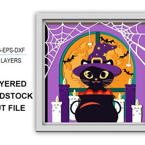 CAT HALLOWEEN 3D Box Halloween Haunted Shadow Box Spooky Midnight svg 3D Layered Svg Light Box 3D Box Cricut Files Light Box 3d paper cut