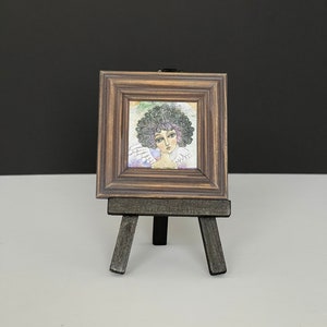 Miniature Framed Picture, dollhouse miniature canvas painting print, 1:6 scale miniature, small canvas painting, mini easel stand