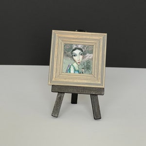 Miniature Framed Picture, dollhouse miniature canvas painting print, 1:6 scale miniature, small canvas painting, mini easel stand