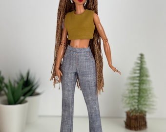 Flare jeans and Top  for 1/6 scale doll, barbie jeans, doll fashion, denim for dolls,  doll clothes