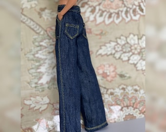 Wide-leg jeans for 1/6 scale doll, barbie jeans, doll fashion, denim for dolls,  doll clothes