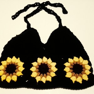 Hand Made Sunflower Crop Top/Hippie/Boho/Summer Top/ Festival CropTop/Bralette Green, Rust,Orange, White , Med. Blue, or Black READY TO SHIP image 6