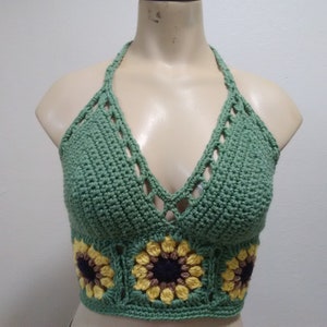 Hand Made Sunflower Crop Top/Hippie/Boho/Summer Top/ Festival CropTop/Bralette Green, Rust,Orange, White , Med. Blue, or Black READY TO SHIP image 2