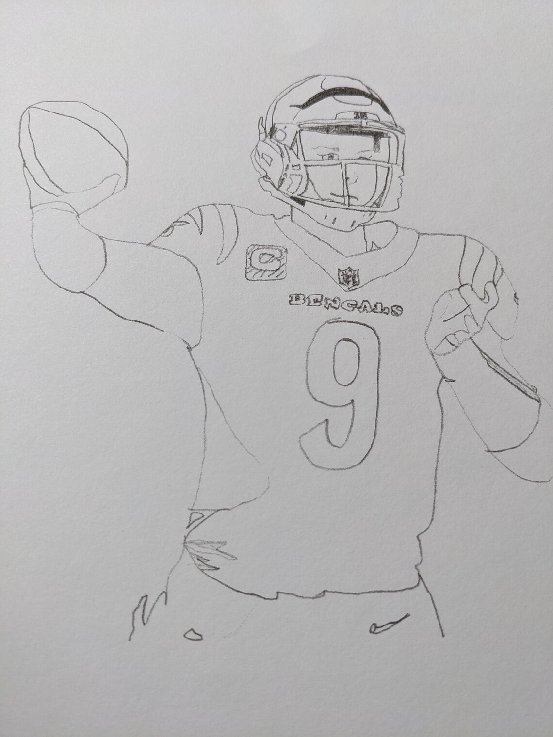Joe Burrow, Sports, Football, Drawing, Art, Black and White, Made by