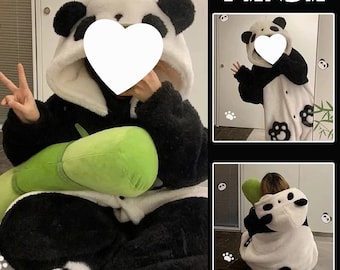 Playful Panda Robe for Winter, Warm Soft Long Hoodie Set