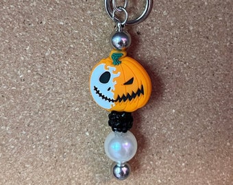 pumpkin skellington beaded keychain