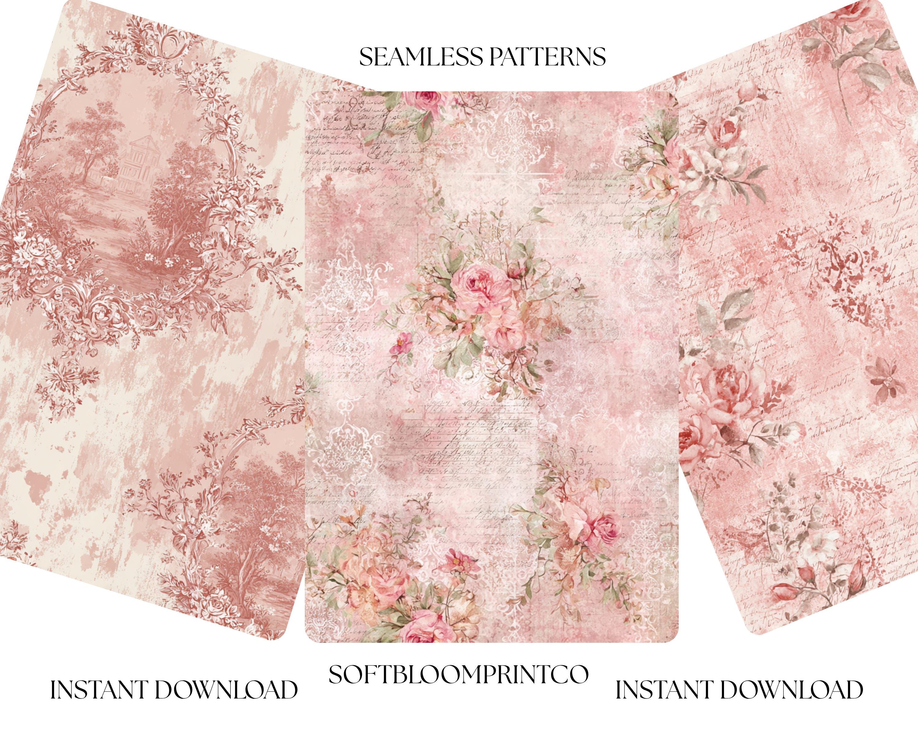 Shabby Chic Rose Seamless Pattern, Pink Vintage Floral Repeat, Coquette ...
