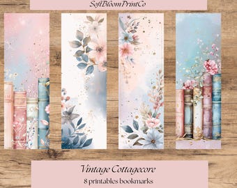 Conjunto de marcapáginas imprimibles estilo cottagecore / Libros vintage y estética floral / Paquete de marcapáginas de acuarela rosa / Regalo para amantes de los libros (descarga digital)
