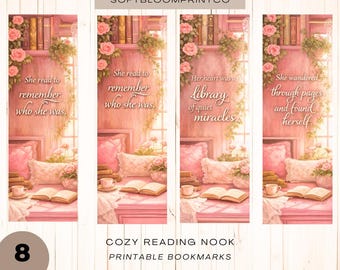 Marcapáginas florales estilo cottagecore para imprimir / Set de marcapáginas con citas estéticas en rosa / Marcapáginas para amantes del cottagecore / Regalo para amantes de los libros