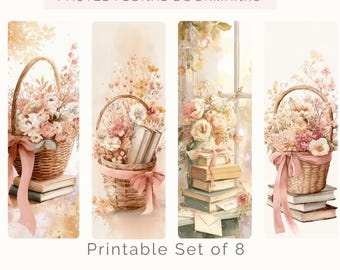 Juego de marcapáginas florales en tonos pastel • Marcapáginas con diseño de acuarela estilo cottagecore • Accesorios de lectura estéticos (imprimibles)