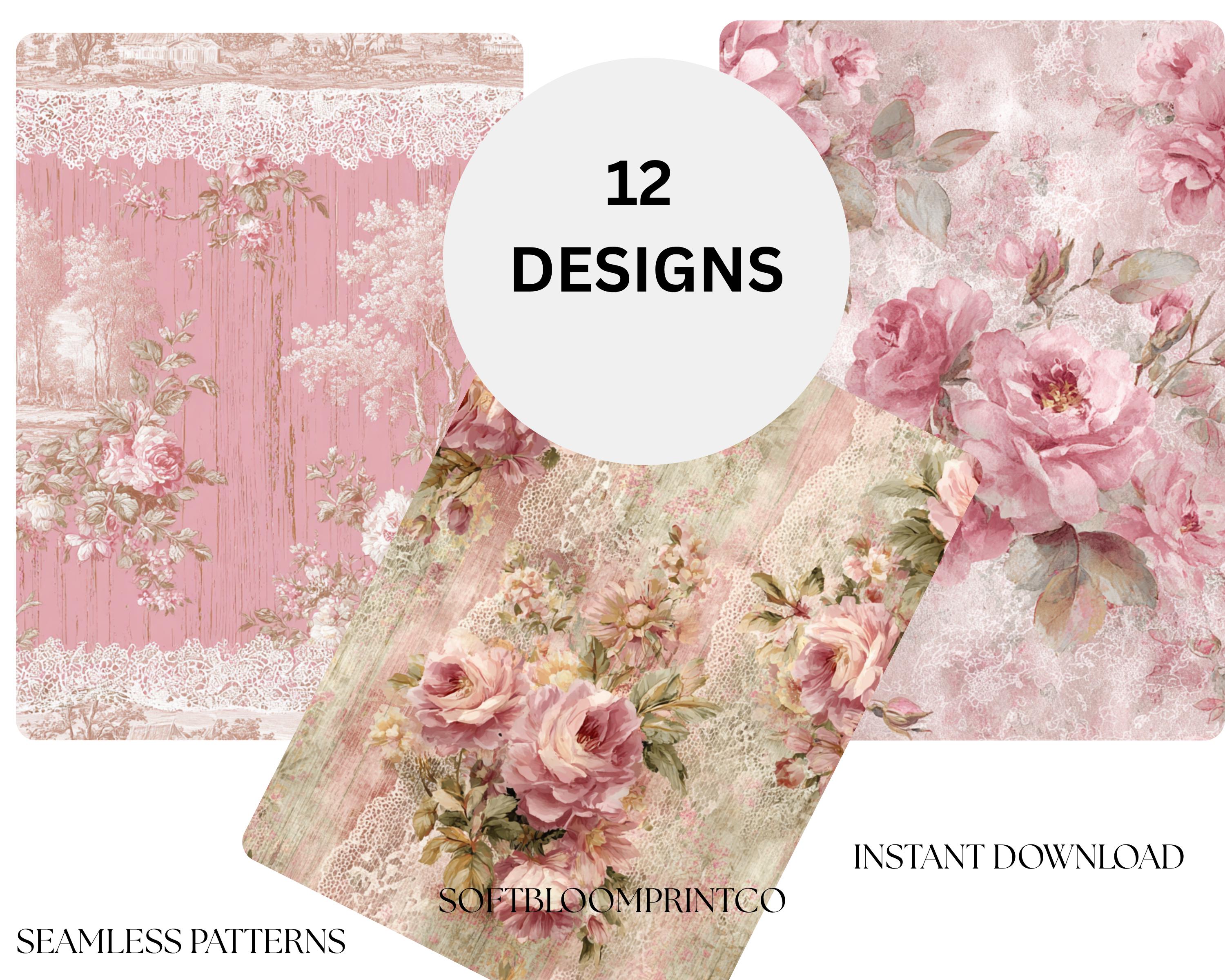 Shabby Chic Rose Seamless Pattern, Pink Vintage Floral Repeat, Coquette ...