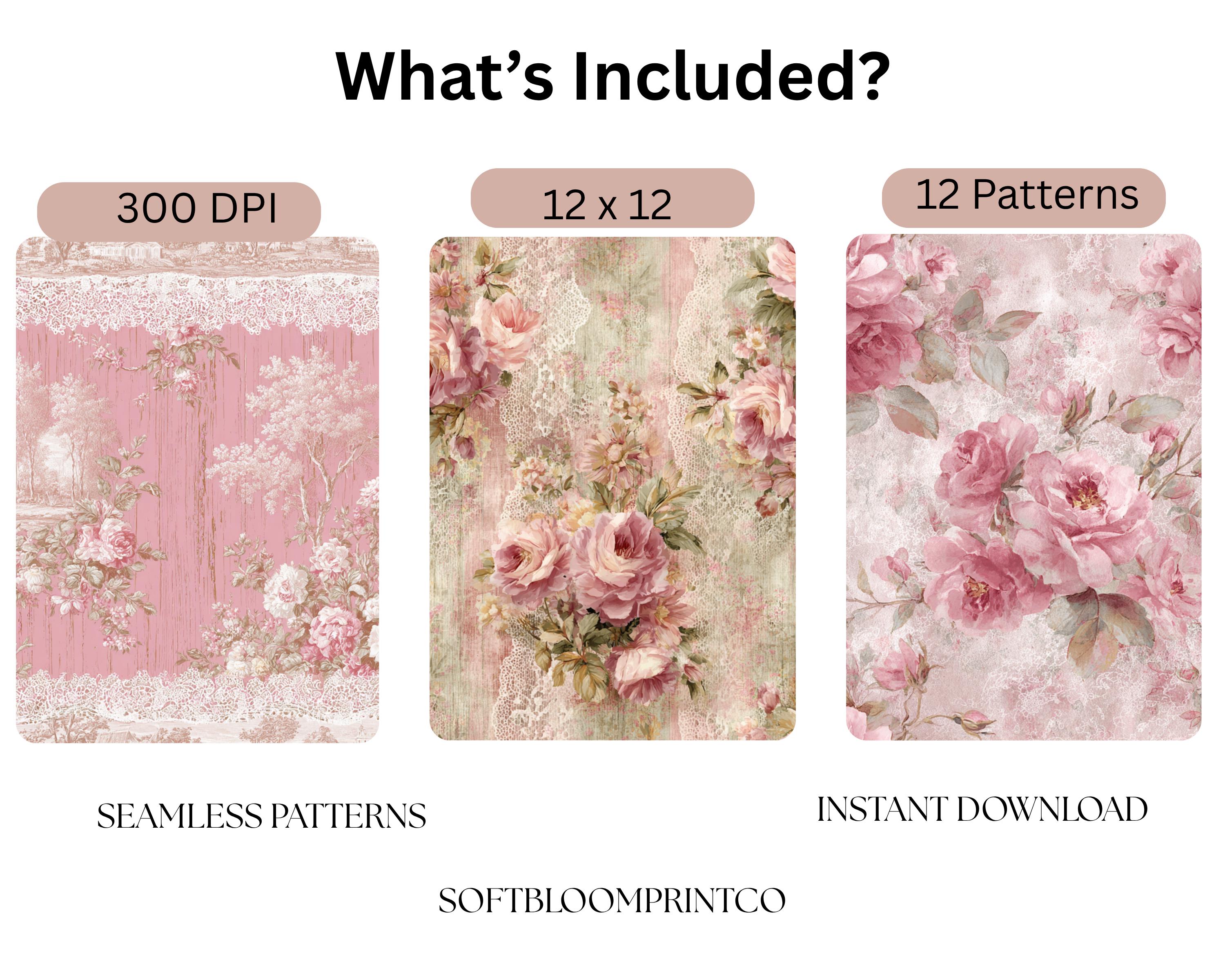 Shabby Chic Rose Seamless Pattern, Pink Vintage Floral Repeat, Coquette ...