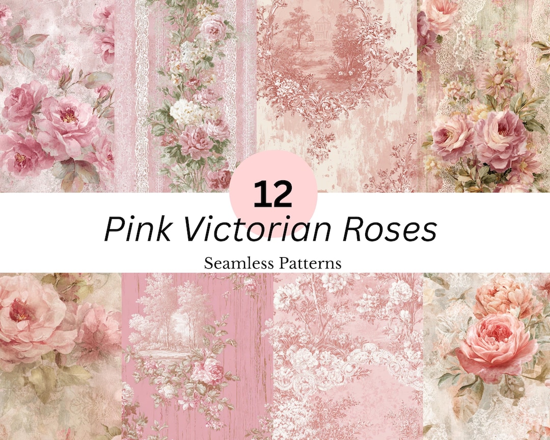 Shabby Chic Rose Seamless Pattern, Pink Vintage Floral Repeat, Coquette ...