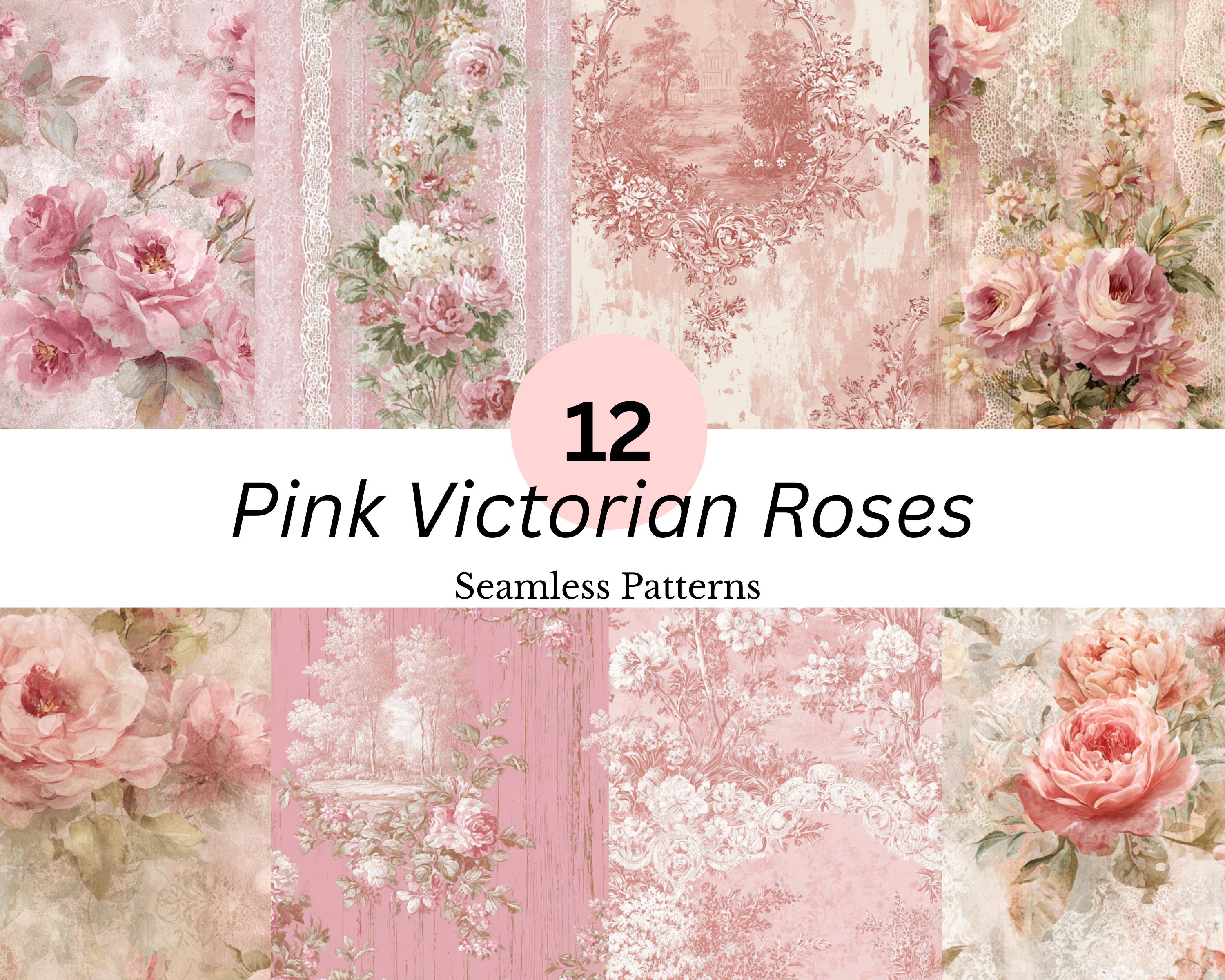 Shabby Chic Rose Seamless Pattern, Pink Vintage Floral Repeat, Coquette ...