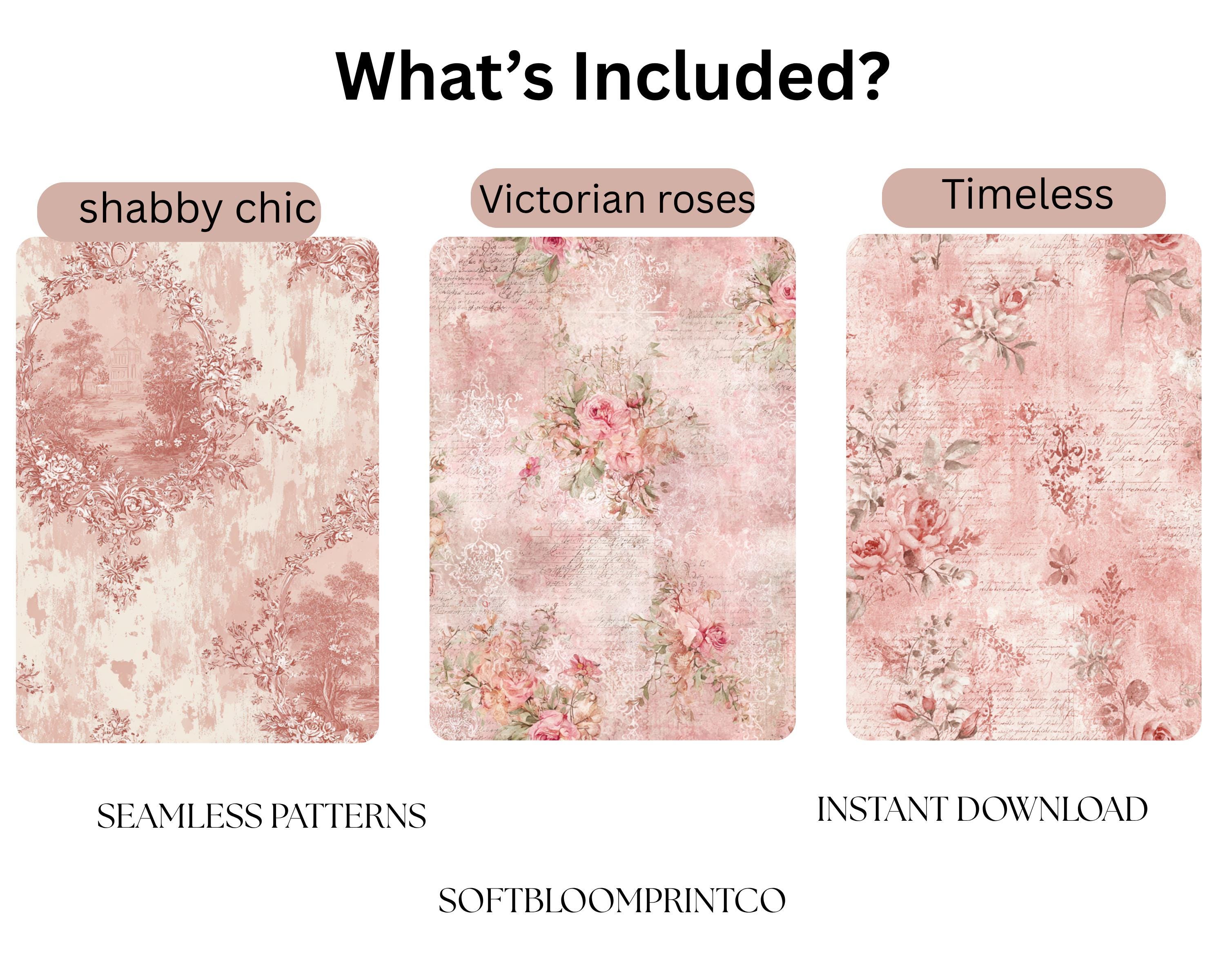 Shabby Chic Rose Seamless Pattern, Pink Vintage Floral Repeat, Coquette ...