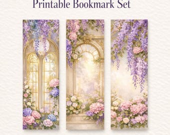 Marcapáginas florales de glicinia con citas inspiradoras • Set de lectura con estética cottagecore • Regalo imprimible para amantes de los libros