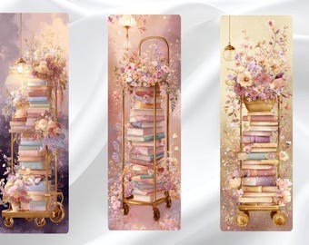 Juego de marcapáginas florales • Marcapáginas estilo cottagecore con acuarelas en tonos pastel • Accesorios de lectura estéticos imprimibles (descarga digital)